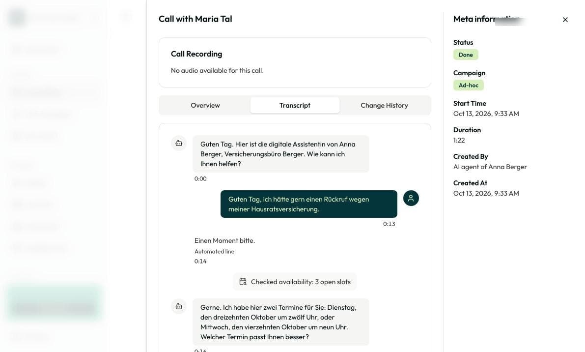 Opened conversation with overview, AI summary and evaluation